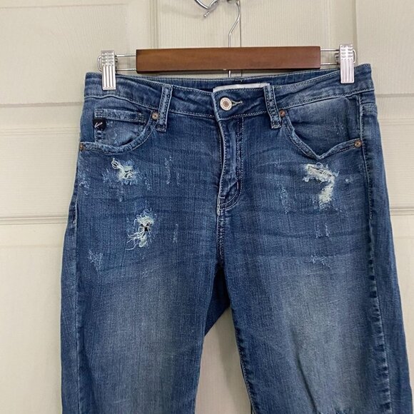 Kancan Women's Distressed Skinny Medium Wash Whiskered Jeans Size 26 - Picture 4 of 9